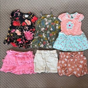 Girls Floral Dresses + Bottoms Set/Lot, Floral and Ruffle Designs. 18–24 months.